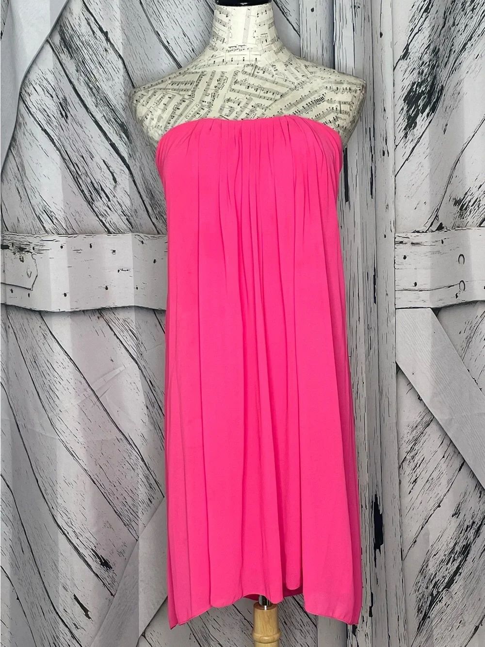 Nicole Miller Soufflé Dress Open Back Strapless Pleated Front Chiffon Pink 6